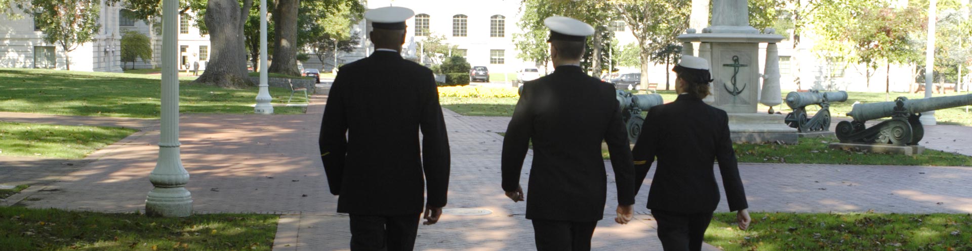 NROTC students walking on campus.