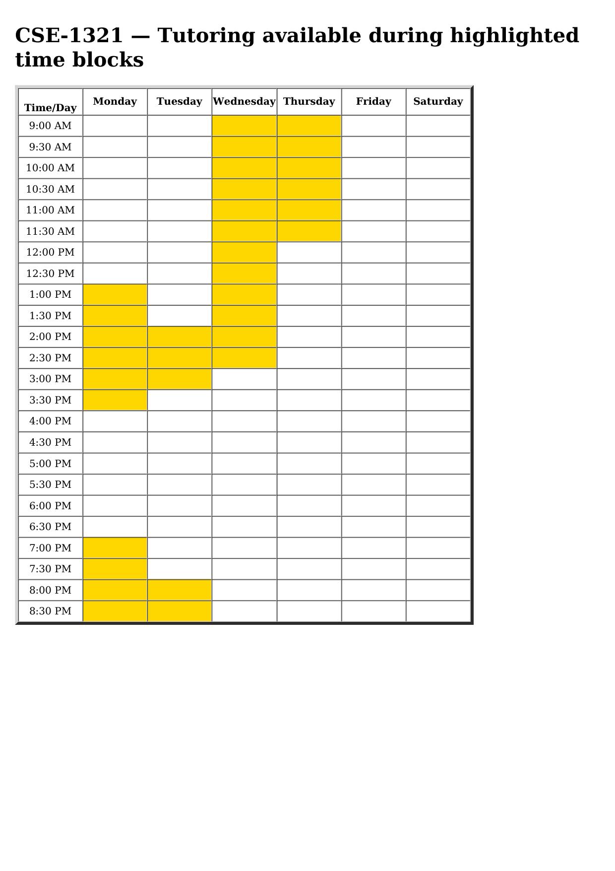 cse 1321 schedule