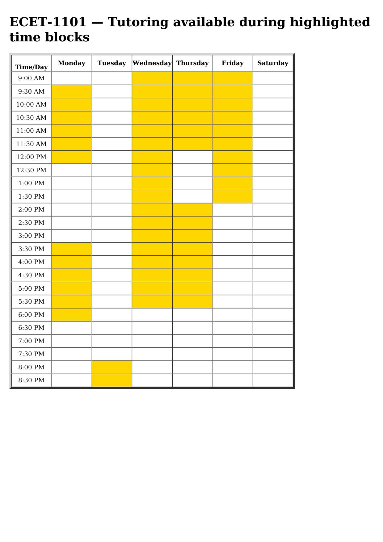 ecet 1101 schedule
