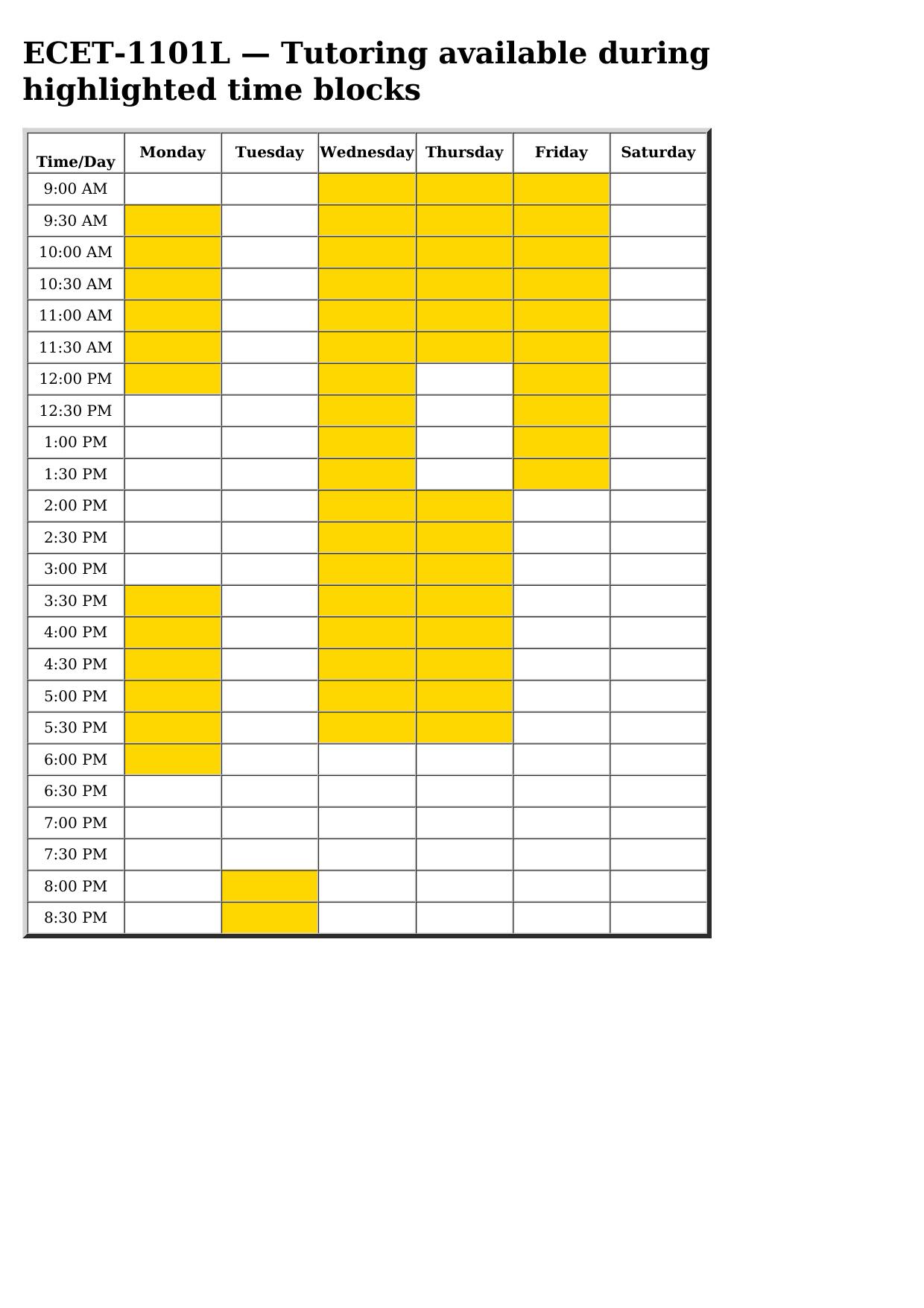 ecet 1101 schedule