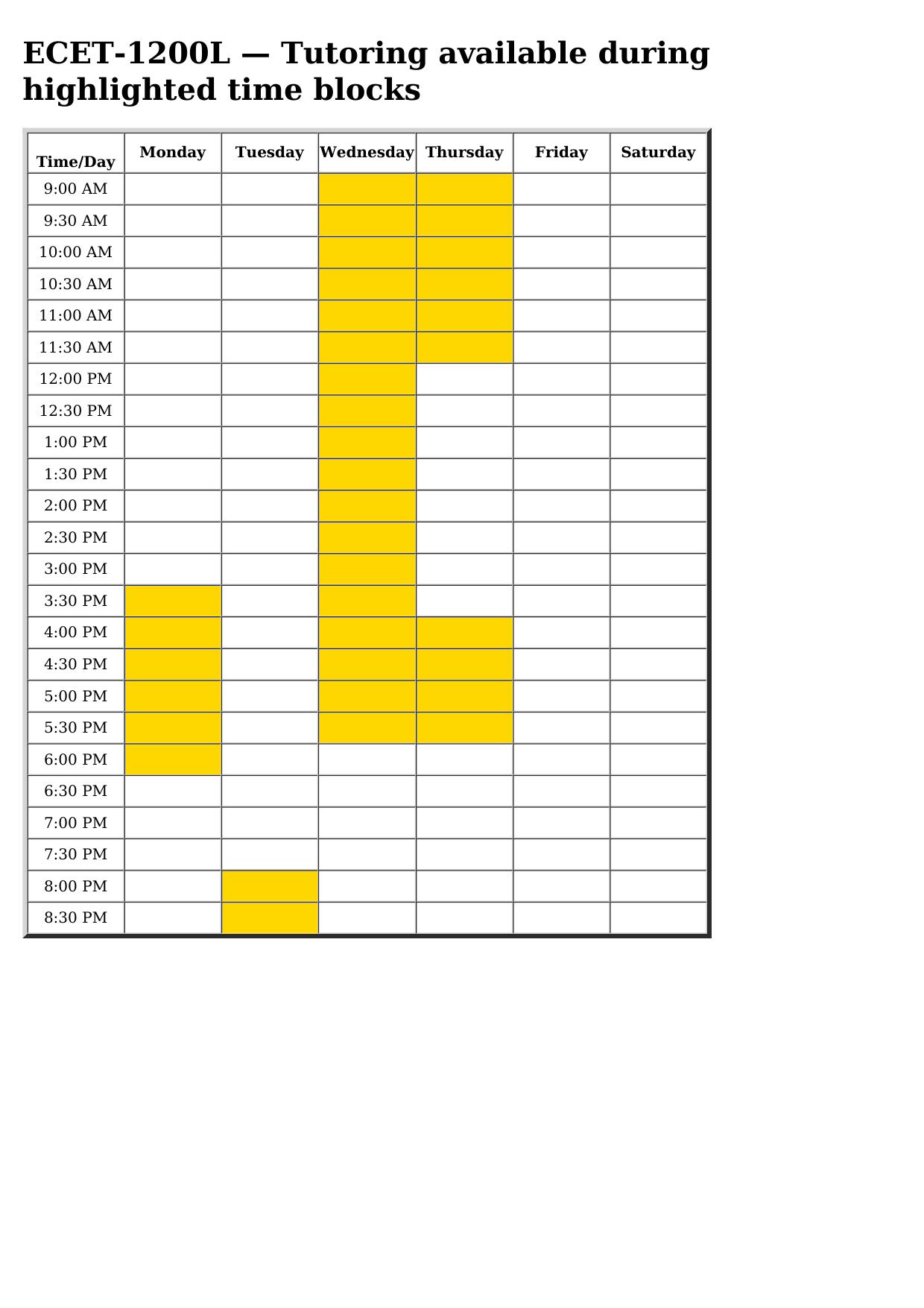 ecet 1200l schedule