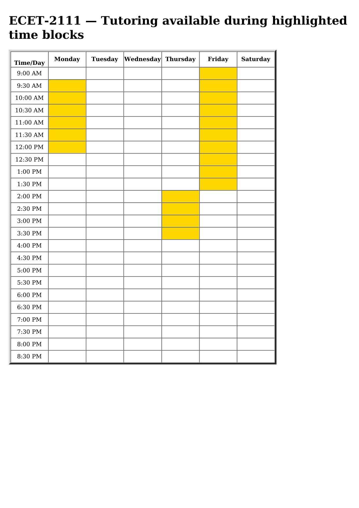 ecet 2111 schedule