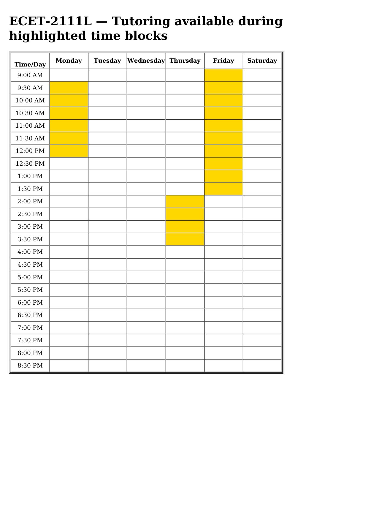 ecet 2111L schedule
