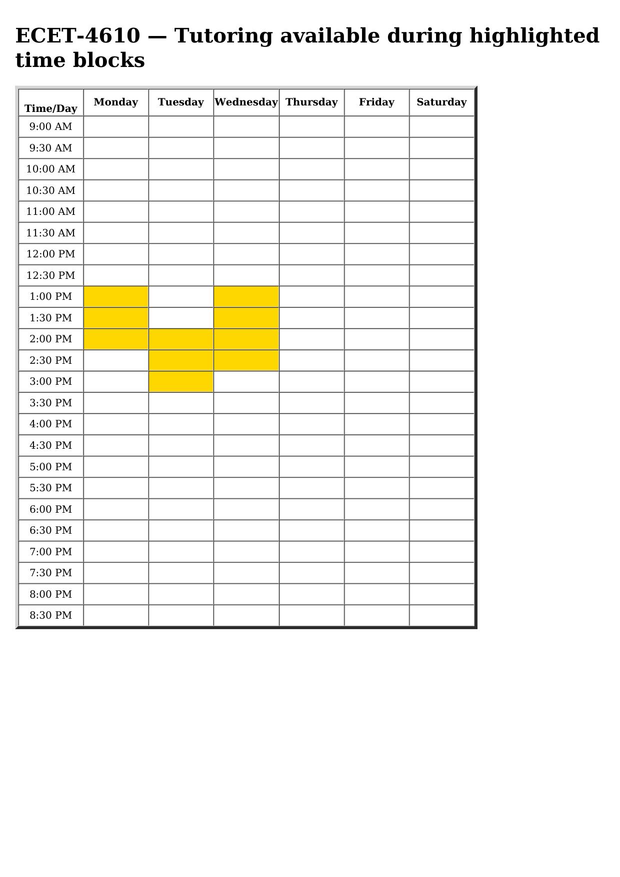ecet 4610 schedule