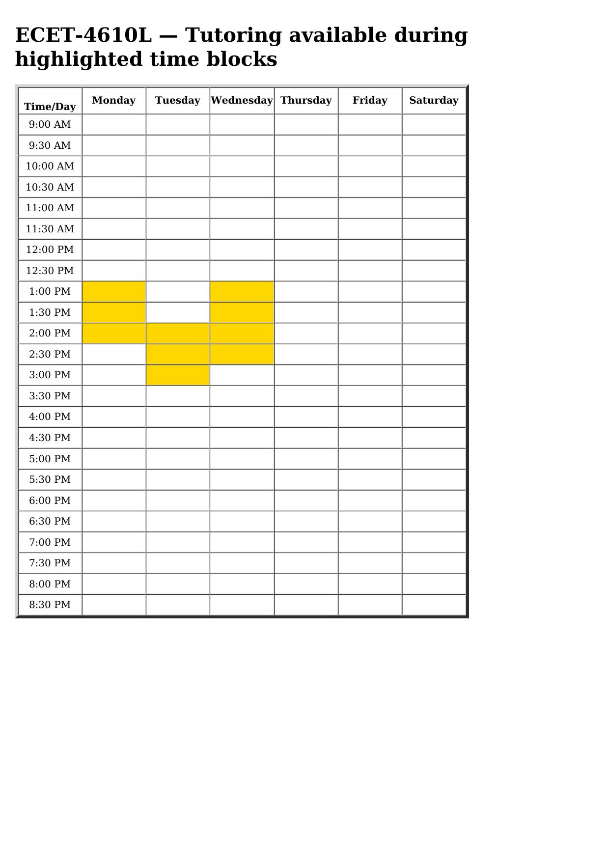 ecet 4610l schedule