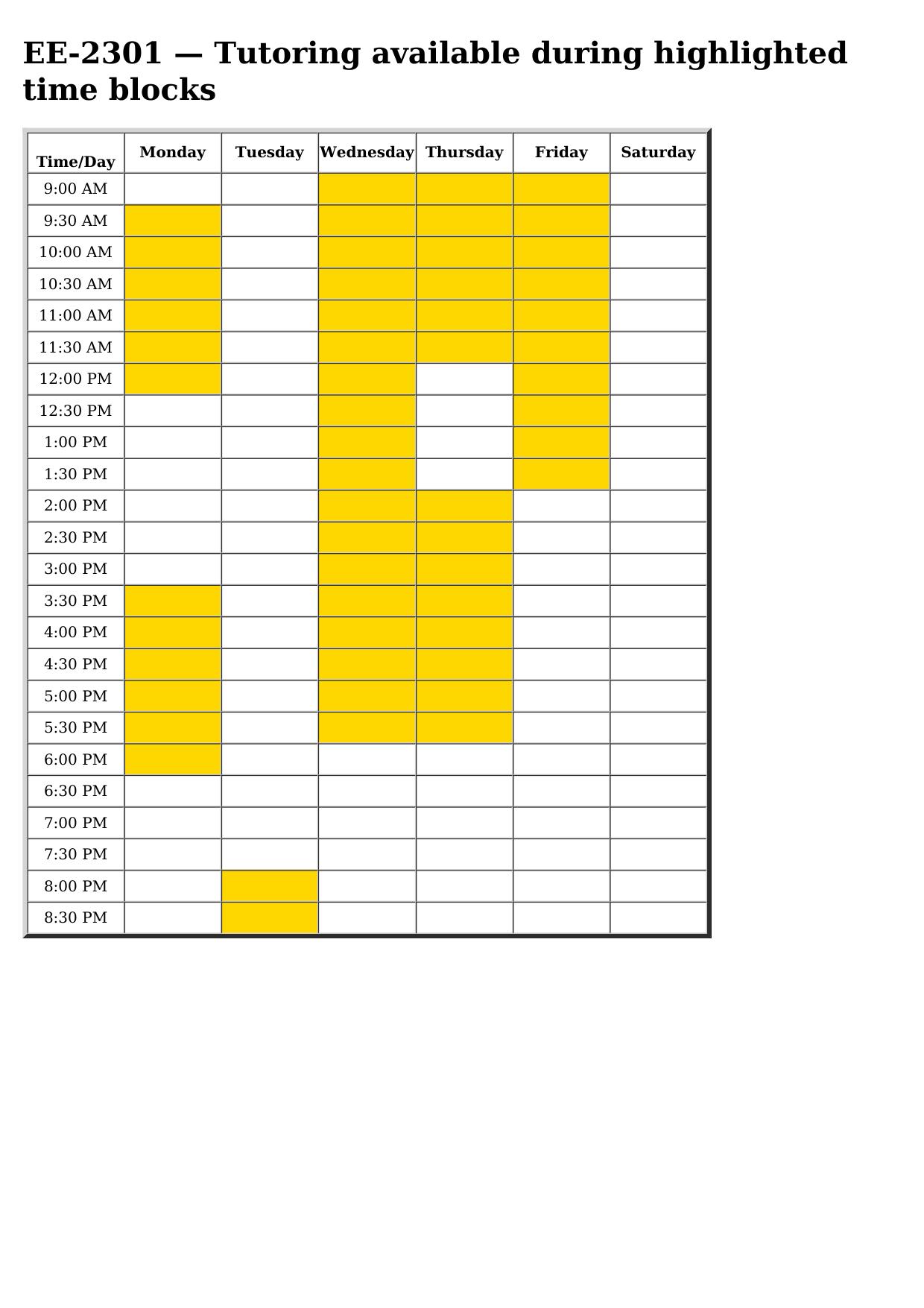 ee 2301 schedule