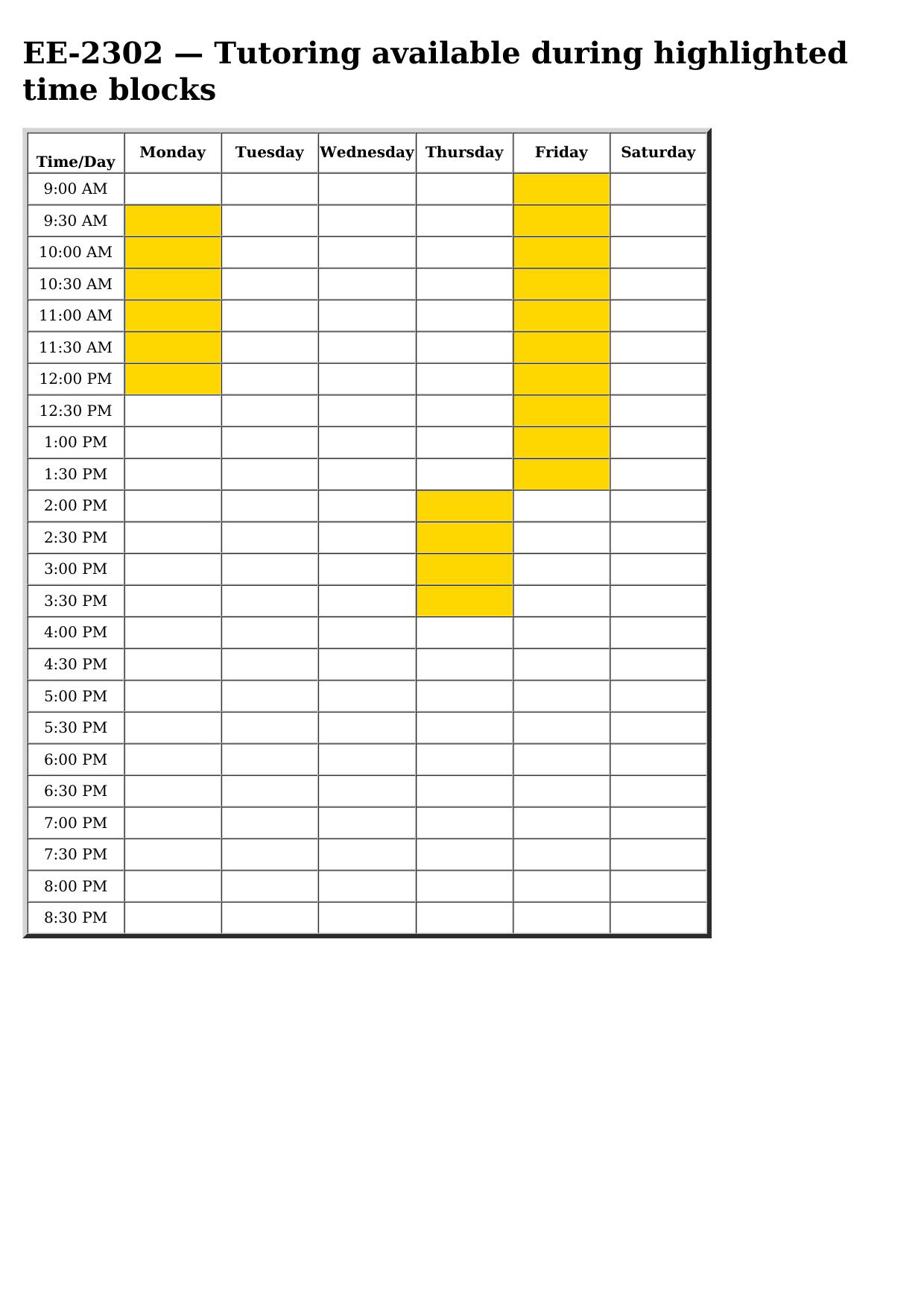ee 2302 schedule