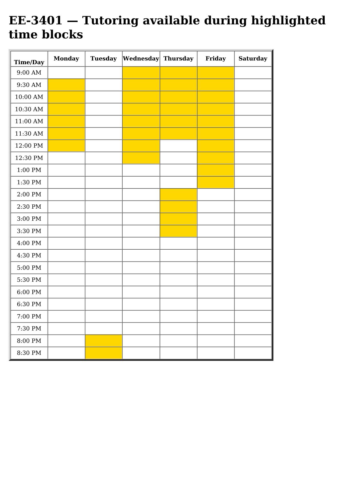 ee 3401 schedule