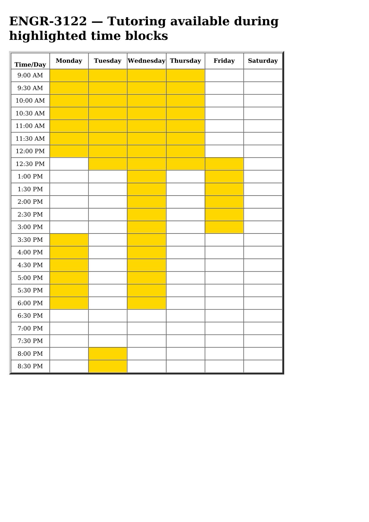engr 3122 schedule