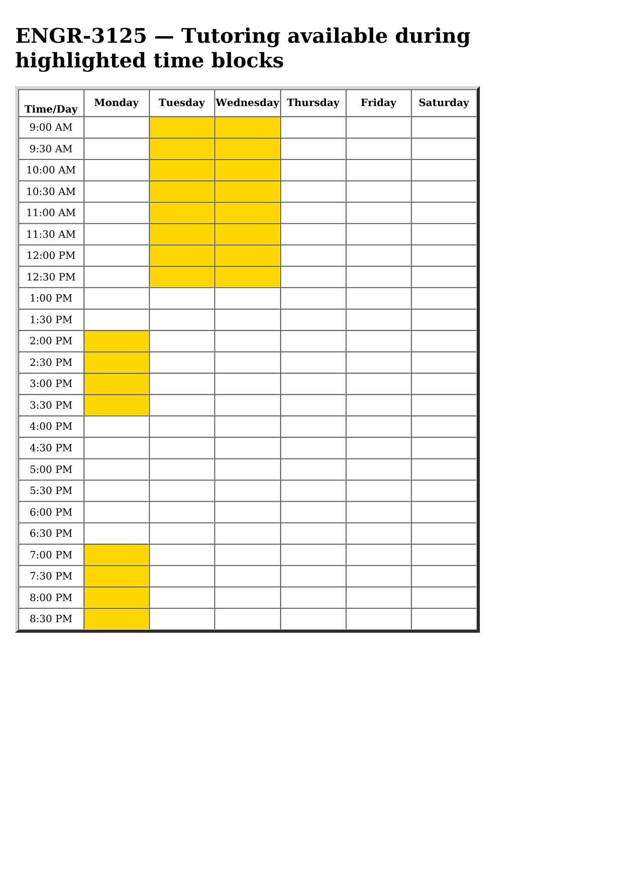 engr 3125 schedule