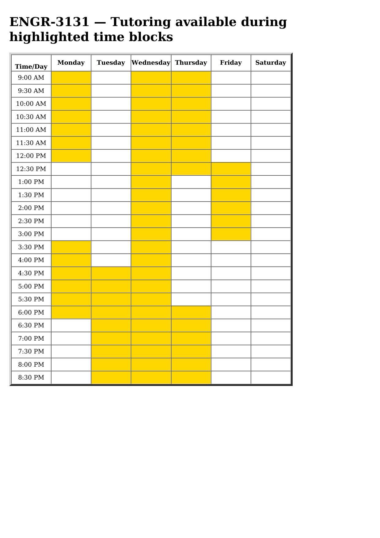 engr 3131 schedule