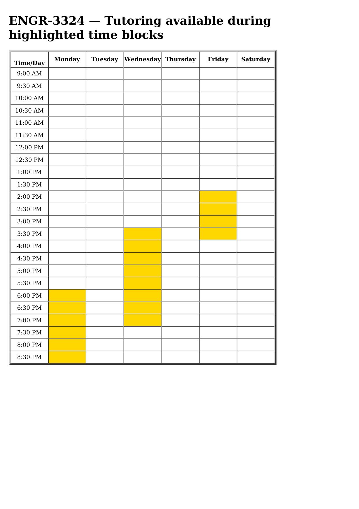engr 3324 schedule