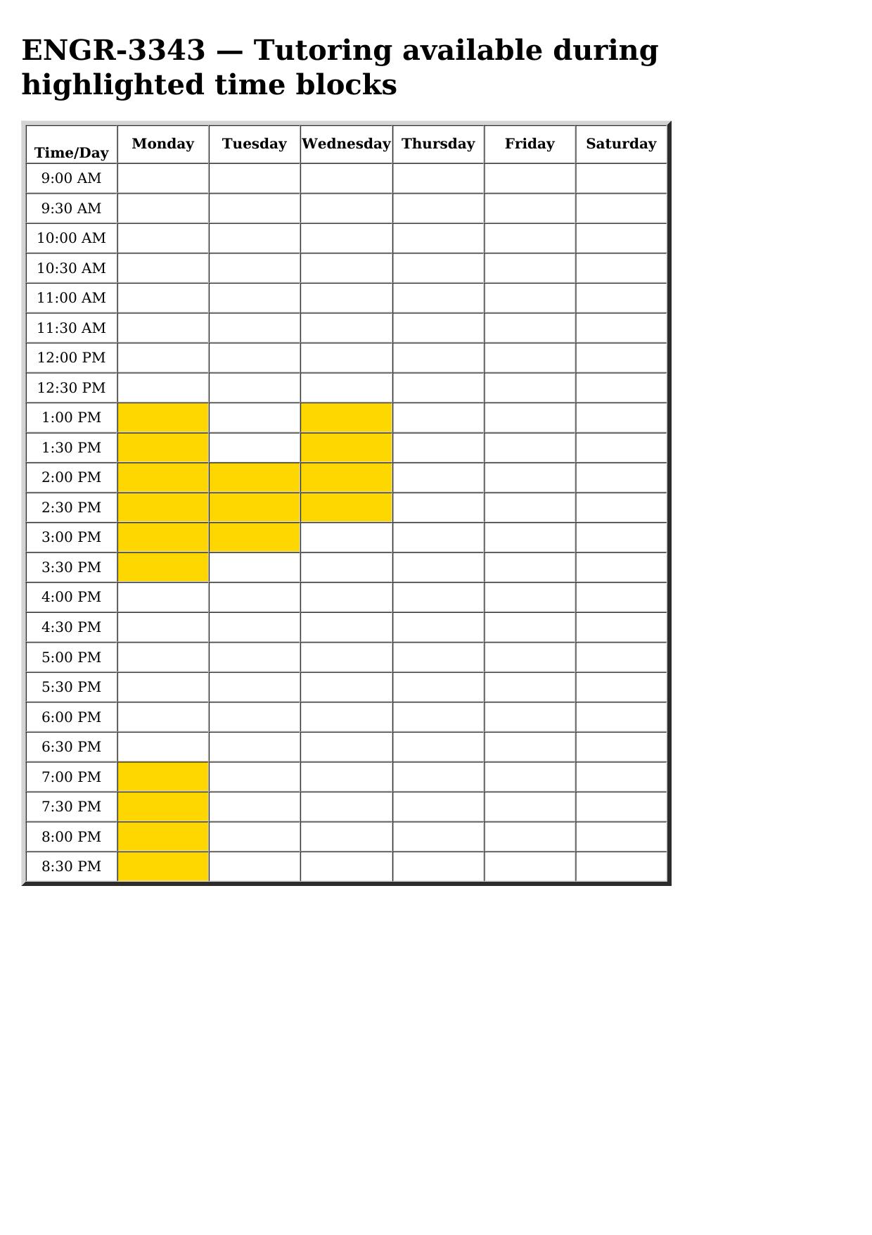engr 3343 schedule