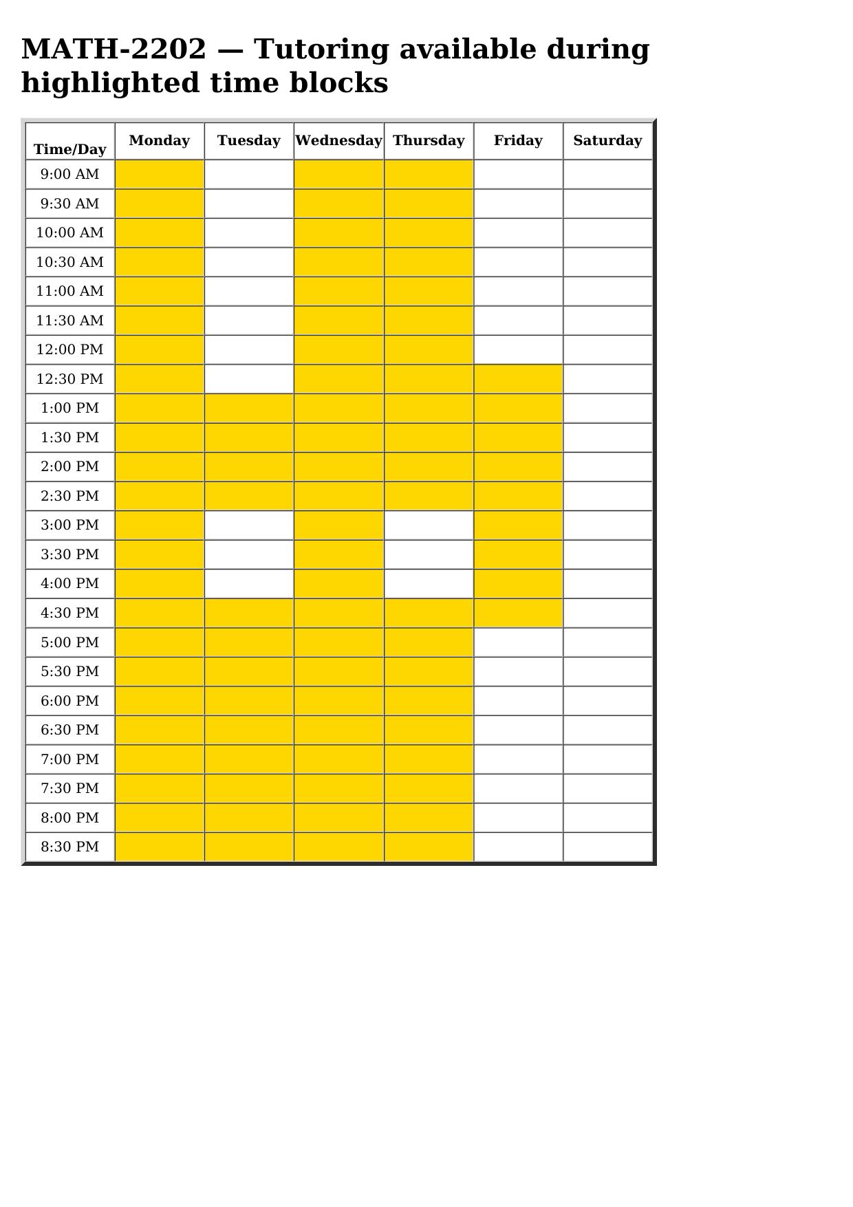 math 2202 schedule