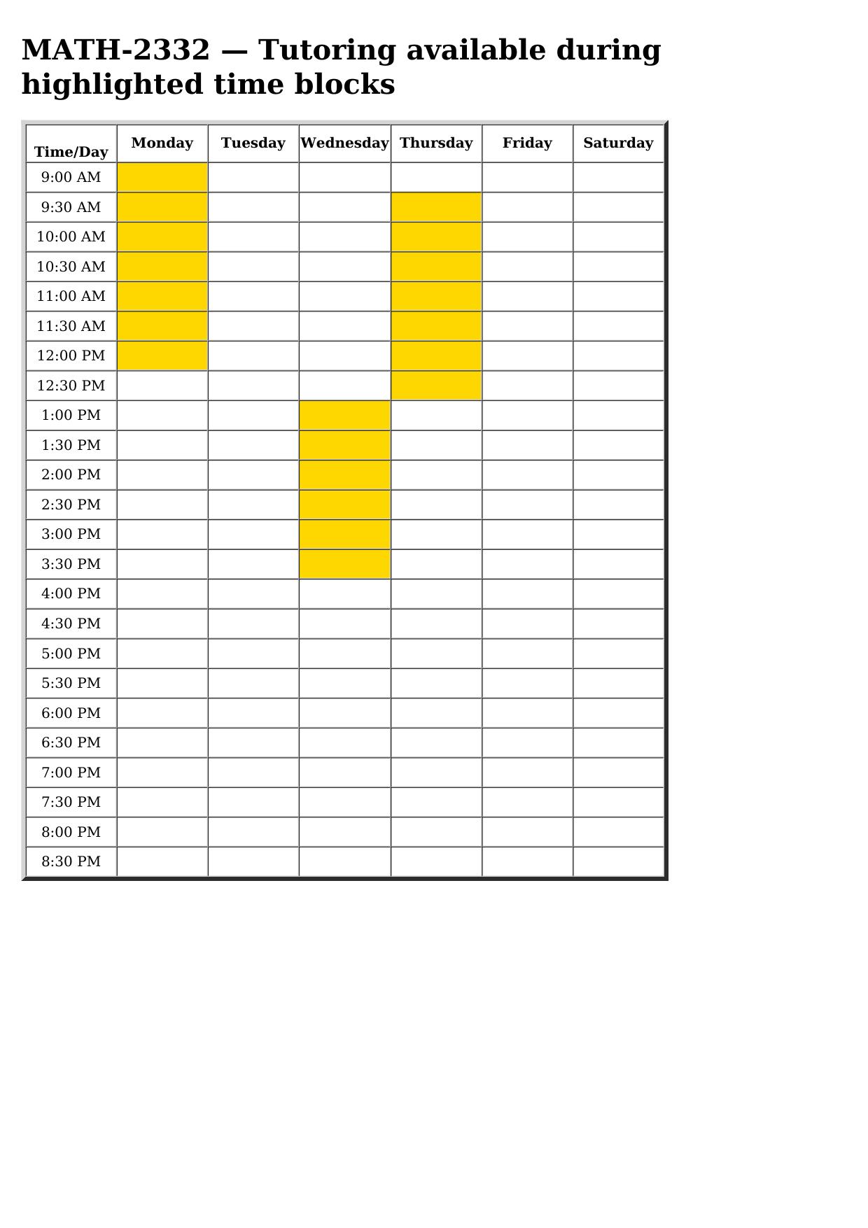 math 2332 schedule
