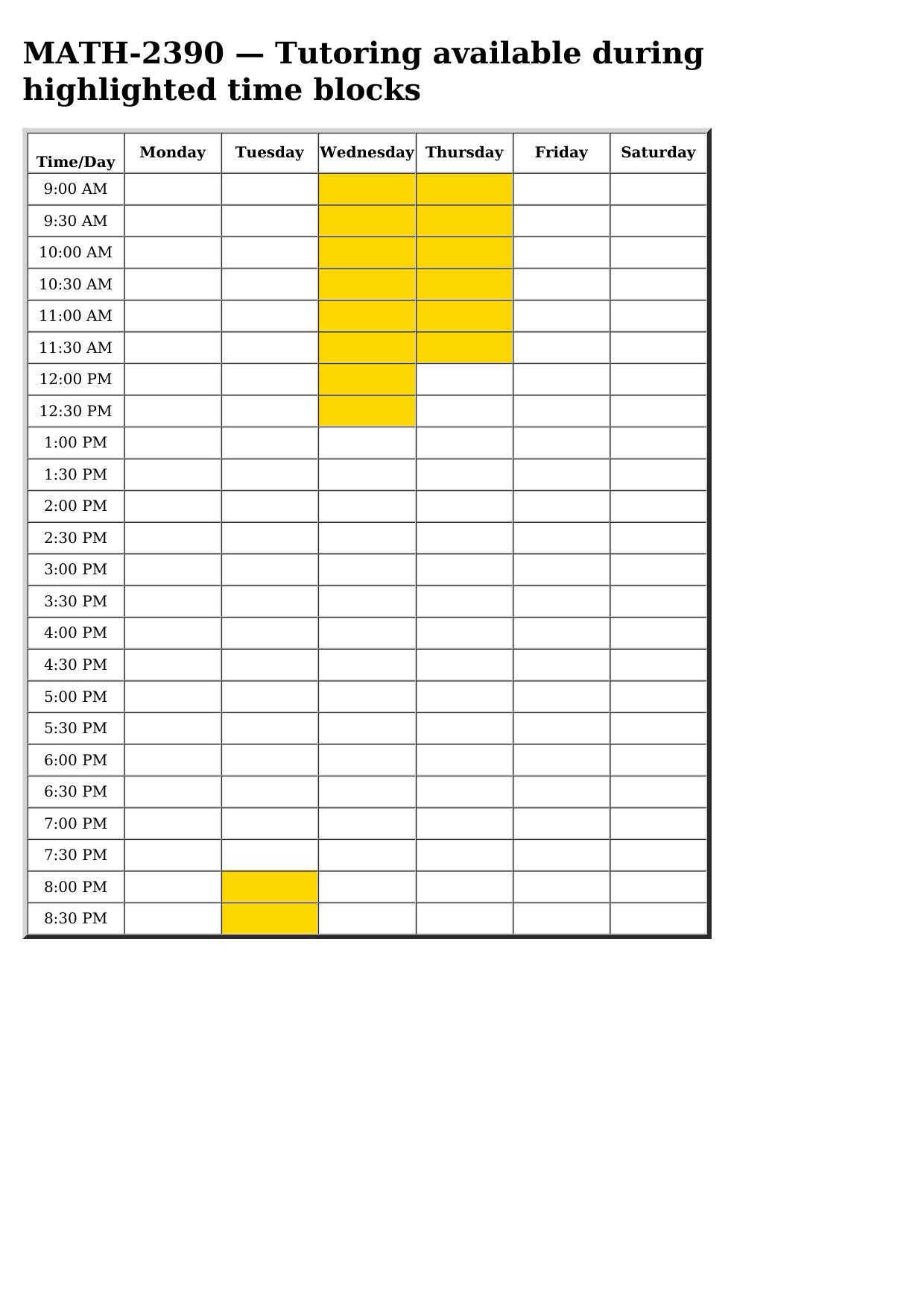 math 2390 schedule