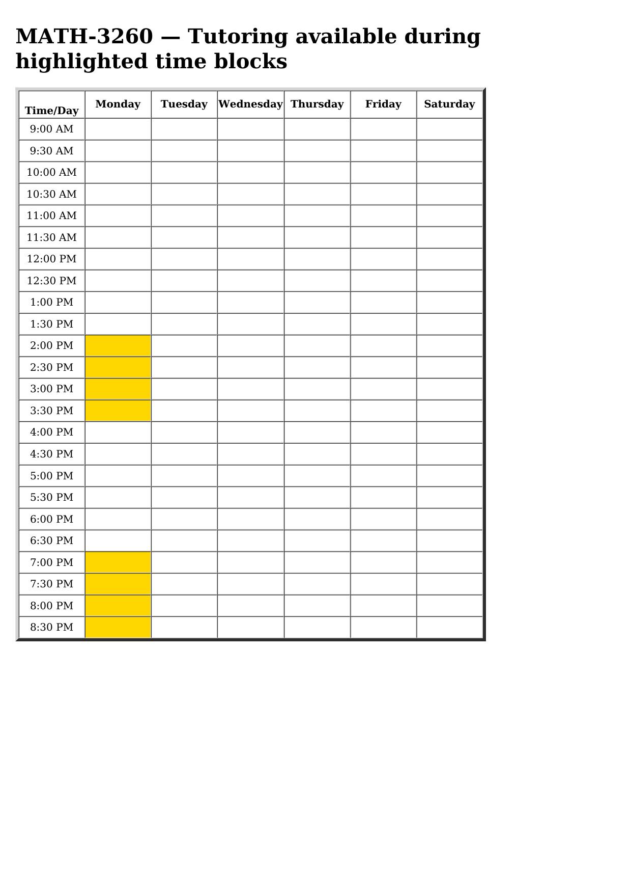math 3260 schedule