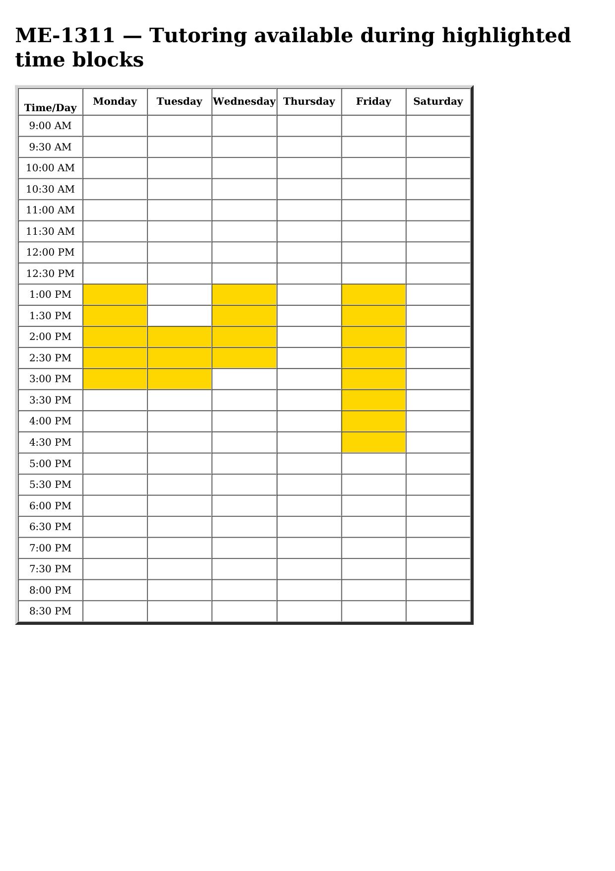 me 1311 schedule