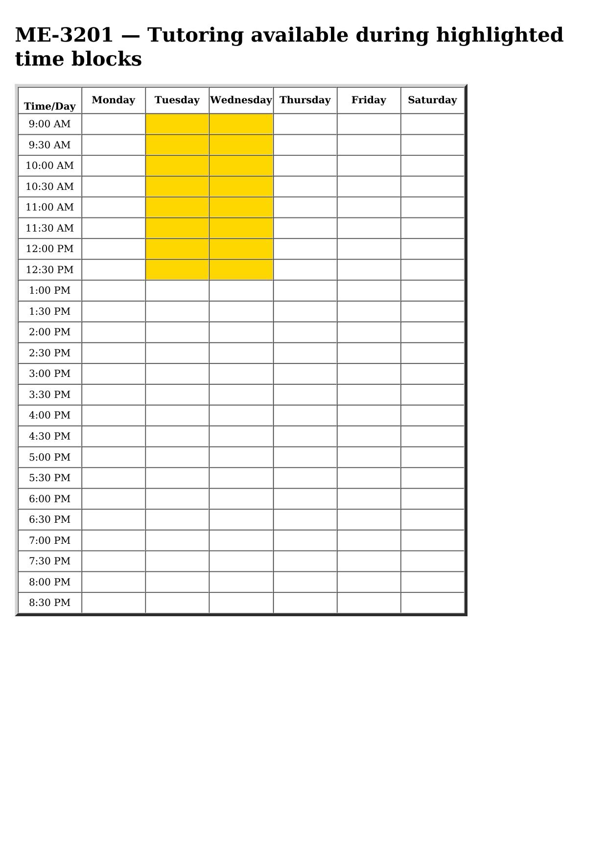 me 3201 schedule