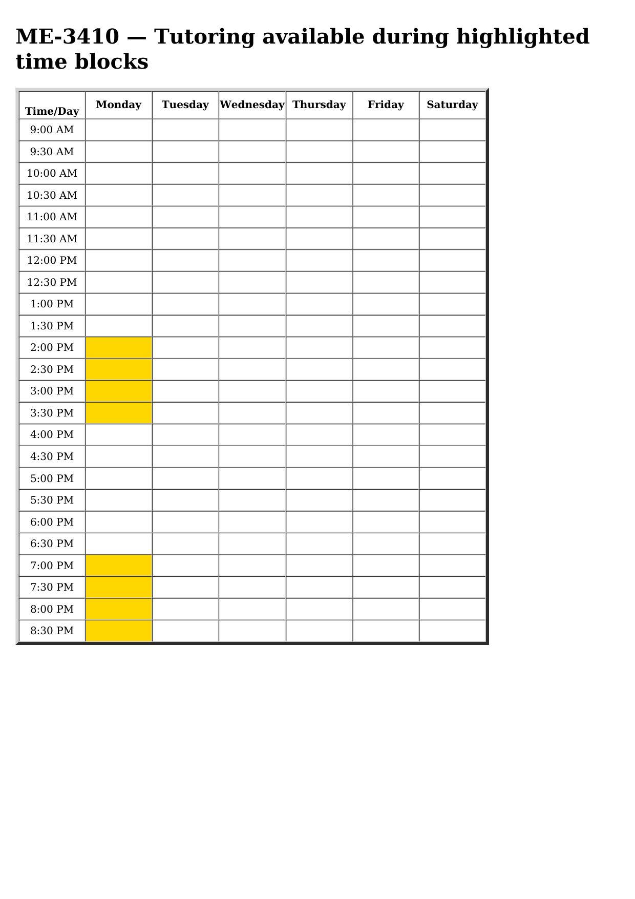 me 3201 schedule